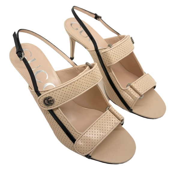 Gucci New in Box GG Skin Rose Perforated Leather Heels - Picture 4 of 16